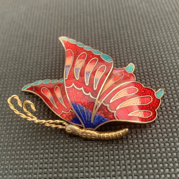 Cloisonné Enamel Butterfly Brooch - Picture 4 of 14